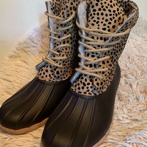 Woman’s Animal Print brown and tan boots size 10